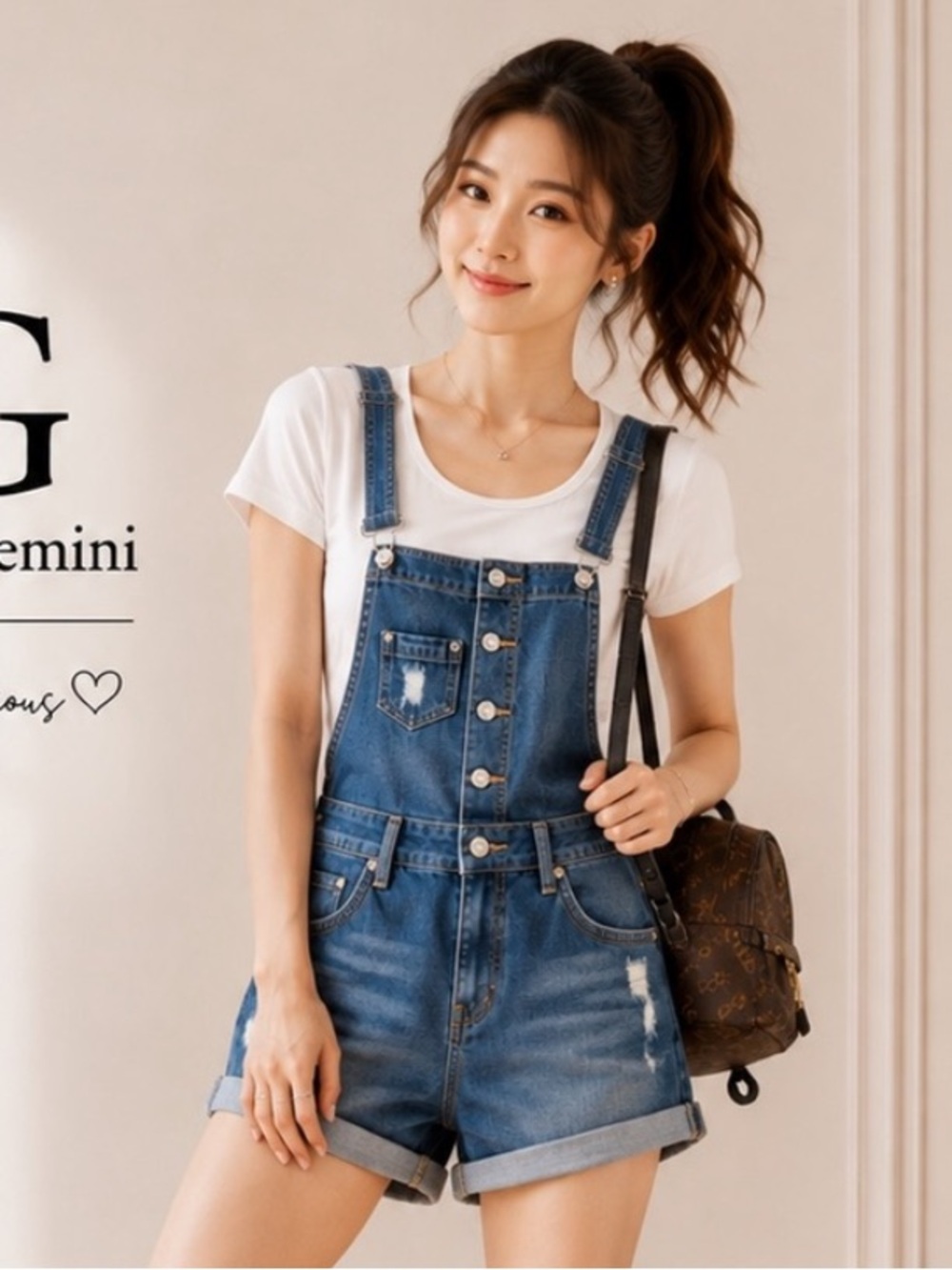 Women’s Distressed Denim Short Overalls